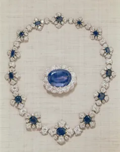 The Princess Royal's Sapphires - sapphire and diamond brooch and necklace The Princess Royal's Sapphires - sapphire and diamond brooch and necklace