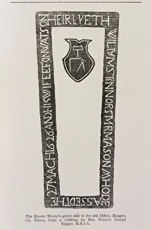 Print from a Master Mason's grave slab in the old Abbey, Bangor, Co Print from a Master Mason's grave slab in the old Abbey, Bangor, Co
