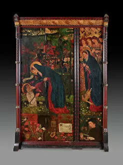 Sir Edward Coley Burne Jones Gallery: The Prioress Tale, decorated wardrobe, designed by Philip Webb (1831-1915), 1859 (oil on panel)
