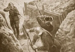 Private J. Hutchinson shooting two German sentries when leading an attack on a German Private J. Hutchinson shooting two German sentries when leading an attack on a German