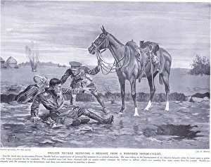 Private Neville receiving a message from a wounded motor cyclist Ypres October 1914 Private Neville receiving a message from a wounded motor cyclist Ypres October 1914