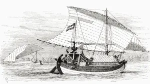 A Proa from Makassar, Indonesia, from El Mundo en la Mano, published 1878 A Proa from Makassar, Indonesia, from El Mundo en la Mano, published 1878