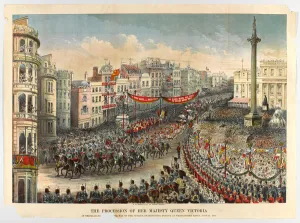 The Procession of HM Queen Victoria in Trafalgar Square on her way to the Jubilee The Procession of HM Queen Victoria in Trafalgar Square on her way to the Jubilee