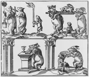 Procession, illustration from the Roman de Renart (engraving) (b/w photo) Procession, illustration from the Roman de Renart (engraving) (b/w photo)