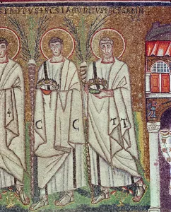Procession of the Martyrs, 527-99 (mosaic) (detail of 58071) Procession of the Martyrs, 527-99 (mosaic) (detail of 58071)