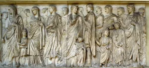 Procession, south wall of the Ara Pacis (marble) Procession, south wall of the Ara Pacis (marble)