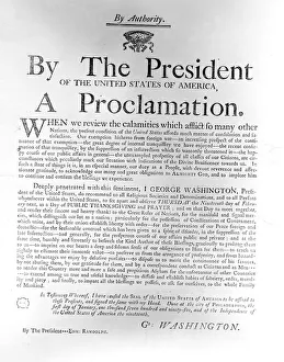 Proclamation from President George Washington (1732-99) setting apart Thursday Proclamation from President George Washington (1732-99) setting apart Thursday