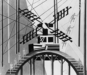 Alexandra Alexandrovna Exter Gallery: Project for theatrical decor, gymnasts, 1926 (gouache on paper) (b / w photo)