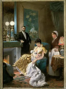 Before the prom A mother in evening dress feeds her baby into the breast before going out Before the prom A mother in evening dress feeds her baby into the breast before going out