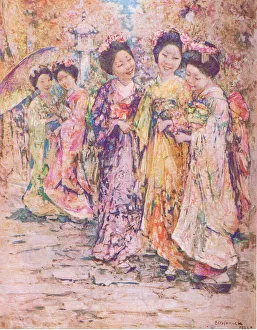 The promenade, Kyoto, illustration from My Magazine, 1925 (colour litho) The promenade, Kyoto, illustration from My Magazine, 1925 (colour litho)