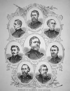 Eight prominent American Civil War Generals (engraving) Eight prominent American Civil War Generals (engraving)