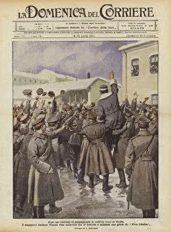 After a propaganda speech to the Russian soldiers of Ochta, the Italian major Tonelli comes... (colour litho)