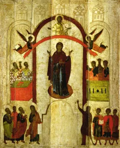 The Protection of the Theotokos (Mother of God) Russian icon from the Zverin Monastery The Protection of the Theotokos (Mother of God) Russian icon from the Zverin Monastery
