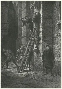 Protestants destroying a statue of the Virgin and Child on Notre Dame, Paris Protestants destroying a statue of the Virgin and Child on Notre Dame, Paris