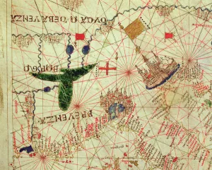 Provence and Northern Italy, from a nautical atlas, 1520 (ink on vellum) Provence and Northern Italy, from a nautical atlas, 1520 (ink on vellum)
