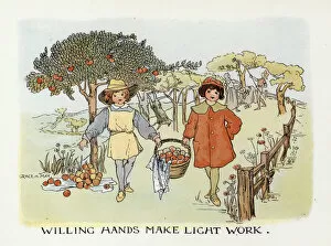 Proverbs Improved: Willing Hands Make Light Work (colour litho)