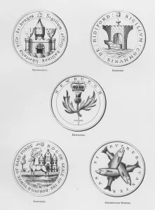 Public arms: Bridgnorth; Bideford; Newburgh; Hertford; Anstruther Wester (engraving) Public arms: Bridgnorth; Bideford; Newburgh; Hertford; Anstruther Wester (engraving)