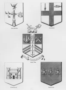 Public arms: Carlingford; Coleraine; West Ham; Charleville; Carnarvon (engraving) Public arms: Carlingford; Coleraine; West Ham; Charleville; Carnarvon (engraving)