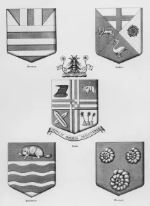 Public arms: Radnor; Gorey; Bury; Beverley; Whitby (engraving) Public arms: Radnor; Gorey; Bury; Beverley; Whitby (engraving)