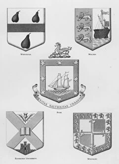 Westbury Gallery: Public arms: Worcester; Malden; Ryde; Edinburgh University; Westbury (engraving)