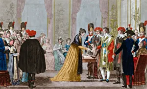 public audience at the time of the Directoire regime in 1795 in France, engraving by Chataignier - " public audience at the time of the Directoire regime in 1795 in France, engraving by Chataignier - "