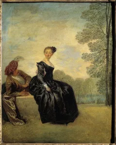 The puddy. Painting by Jean Antoine Watteau (1684-1721), 18th century The puddy. Painting by Jean Antoine Watteau (1684-1721), 18th century