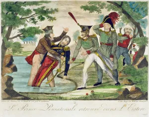 Pulling Prince Joseph Poniatowski (1763-1813) from the Elstera River, 1813 (colour litho) Pulling Prince Joseph Poniatowski (1763-1813) from the Elstera River, 1813 (colour litho)