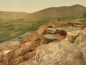Pulpit Terraces from above, Yellowstone National Park, c.1898 (photochrom) Pulpit Terraces from above, Yellowstone National Park, c.1898 (photochrom)