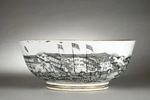 Punch bowl painted with warehouses or Hongs, Canton (Guangzhou), 1736-95 (porcelain) Punch bowl painted with warehouses or Hongs, Canton (Guangzhou), 1736-95 (porcelain)