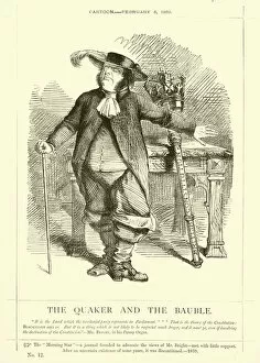 Blackstone Gallery: Punch cartoon regarding John Bright: The Quaker And The Bauble, 5 February 1859 (engraving)