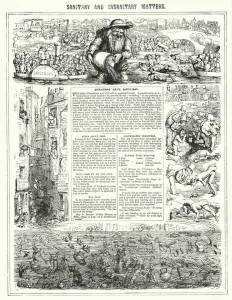 Punch cartoon: Sanitary and Insanitary Matters (engraving) Punch cartoon: Sanitary and Insanitary Matters (engraving)