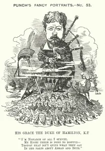Punch cartoon: William Douglas Hamilton, 12th Duke of Hamilton (1845-1895) (engraving) Punch cartoon: William Douglas Hamilton, 12th Duke of Hamilton (1845-1895) (engraving)