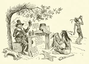 The Puritans barter with the Indians (engraving)