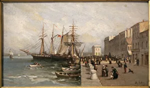 The Quai Saint Pierre and the Customs Building in Cannes. Painting by Charles Labor (1813-1900), oil on canvas The Quai Saint Pierre and the Customs Building in Cannes. Painting by Charles Labor (1813-1900), oil on canvas