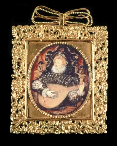 Queen Elizabeth I playing the lute (w/c on paper) (see also 3912) Queen Elizabeth I playing the lute (w/c on paper) (see also 3912)