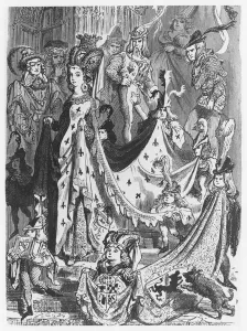 A queen, illustration from Les Contes Drolatiques by Honore de Balzac A queen, illustration from Les Contes Drolatiques by Honore de Balzac