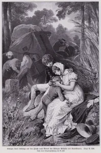 Queen Louise of Prussia making her son Prince William a crown of cornflowers during their flight to Memel to escape Queen Louise of Prussia making her son Prince William a crown of cornflowers during their flight to Memel to escape