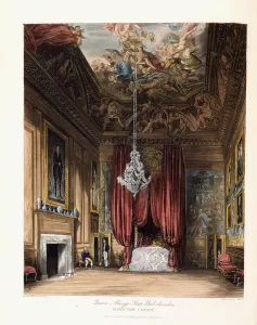 Queen Mary's State Bed-chamber, Hampton Court, 1819 (hand-coloured aquatint engraving Queen Mary's State Bed-chamber, Hampton Court, 1819 (hand-coloured aquatint engraving