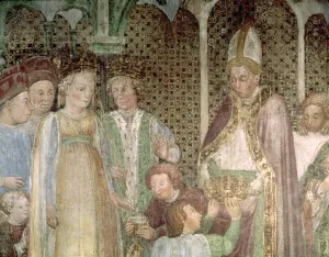 Queen Theodolinda and Pope Gregory the Great (c.540-604) Exchanging Gifts, 1444 (fresco) Queen Theodolinda and Pope Gregory the Great (c.540-604) Exchanging Gifts, 1444 (fresco)