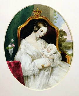 Images Dated 20th June 2008: Queen Victoria (1819-1901) with the Princess Royal (1840-1901) as a baby (w / c on paper)