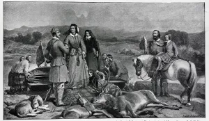 Queen Victoria landing at Loch Muick, after the painting of 1850 (engraving) Queen Victoria landing at Loch Muick, after the painting of 1850 (engraving)