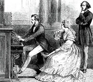 Shower Gallery: Queen Victoria watching Prince Albert playing the organ to Felix Mendelssohn, 1842 (engraving)