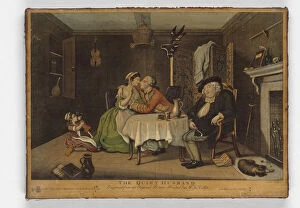 The Quiet Husband, print made by John June, c.1768 (hand-coloured engraving)