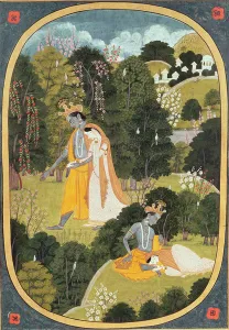 Radha and Krishna walking in a grove, Kangra, Himachal Pradesh, 1820-25 (gouache Radha and Krishna walking in a grove, Kangra, Himachal Pradesh, 1820-25 (gouache