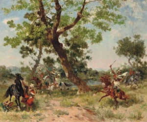19th Century Painting Collection: A Raiding Party (oil on canvas)