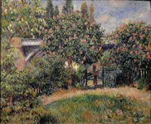 The railway bridge in Chatou or the pink chestnut trees - 1881. Oil on canvas The railway bridge in Chatou or the pink chestnut trees - 1881. Oil on canvas
