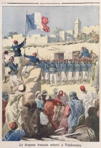 The Raising of the French Flag at Timbuktu (Mali) from Le Petit Journal' The Raising of the French Flag at Timbuktu (Mali) from Le Petit Journal'