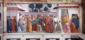 The Raising of the Son of Theophilus and Saint Peter enthroned, 1428-1480 (fresco) The Raising of the Son of Theophilus and Saint Peter enthroned, 1428-1480 (fresco)