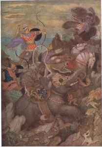 Rama launched at his foe a fearsome bolt, 1912 (colour litho) Rama launched at his foe a fearsome bolt, 1912 (colour litho)