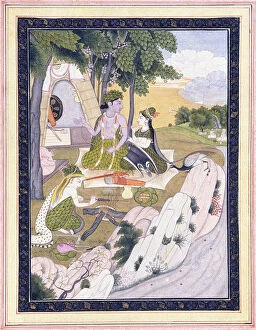 Sitting On Ground Gallery: Rama and Sita with Lakshman, c. 1800 (gouache and gold paint on card)